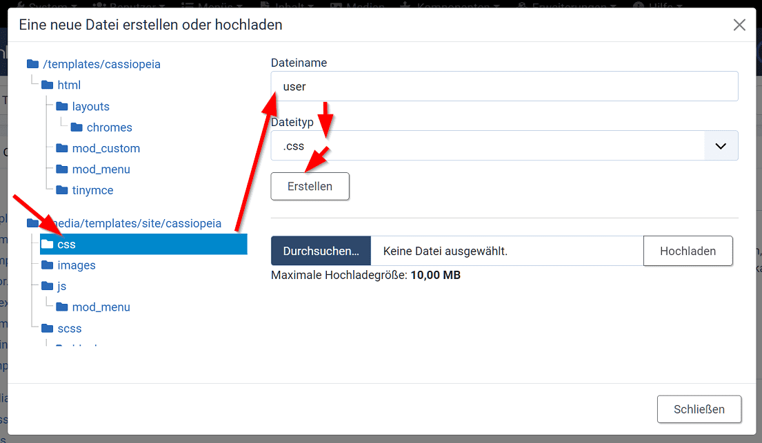 Joomla! user.css Erstellung