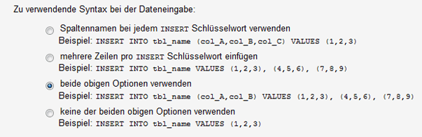 Migration - Zu verwendende Syntax bei der Dateneingabe