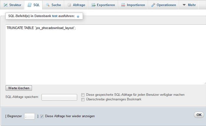 Migration - Truncate Phoca Download Layout Tabelle