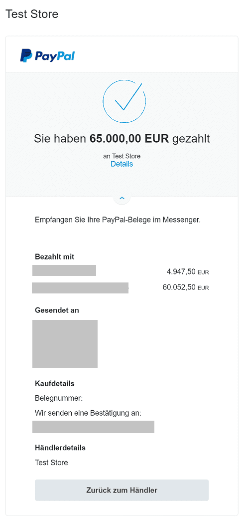 PayPal erfolgte Zahlung