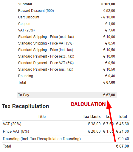 Phoca Cart - Steuerrekapitulation