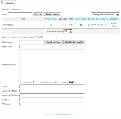 Phoca Download UCP - frontend uploading