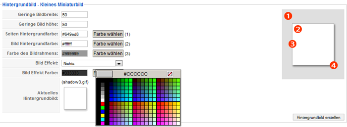 Phoca Gallery Theme Settings - setting of shadow boxes