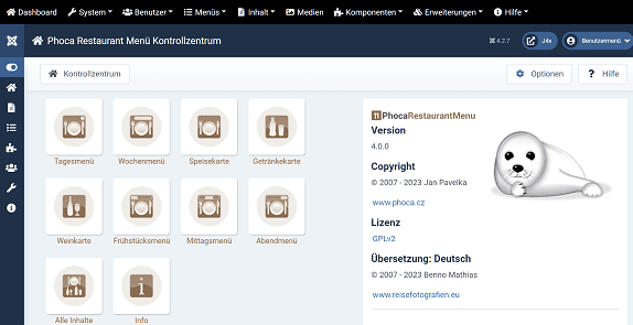 Phoca Restaurant Menu - Administration Kontrollzentrum