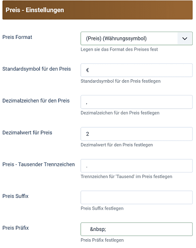 Setting an empty space as price prefix in Phoca Restaurant Menu