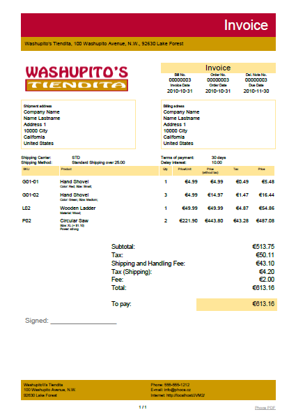 VirtueMart - styled invoice without editing PDF template
